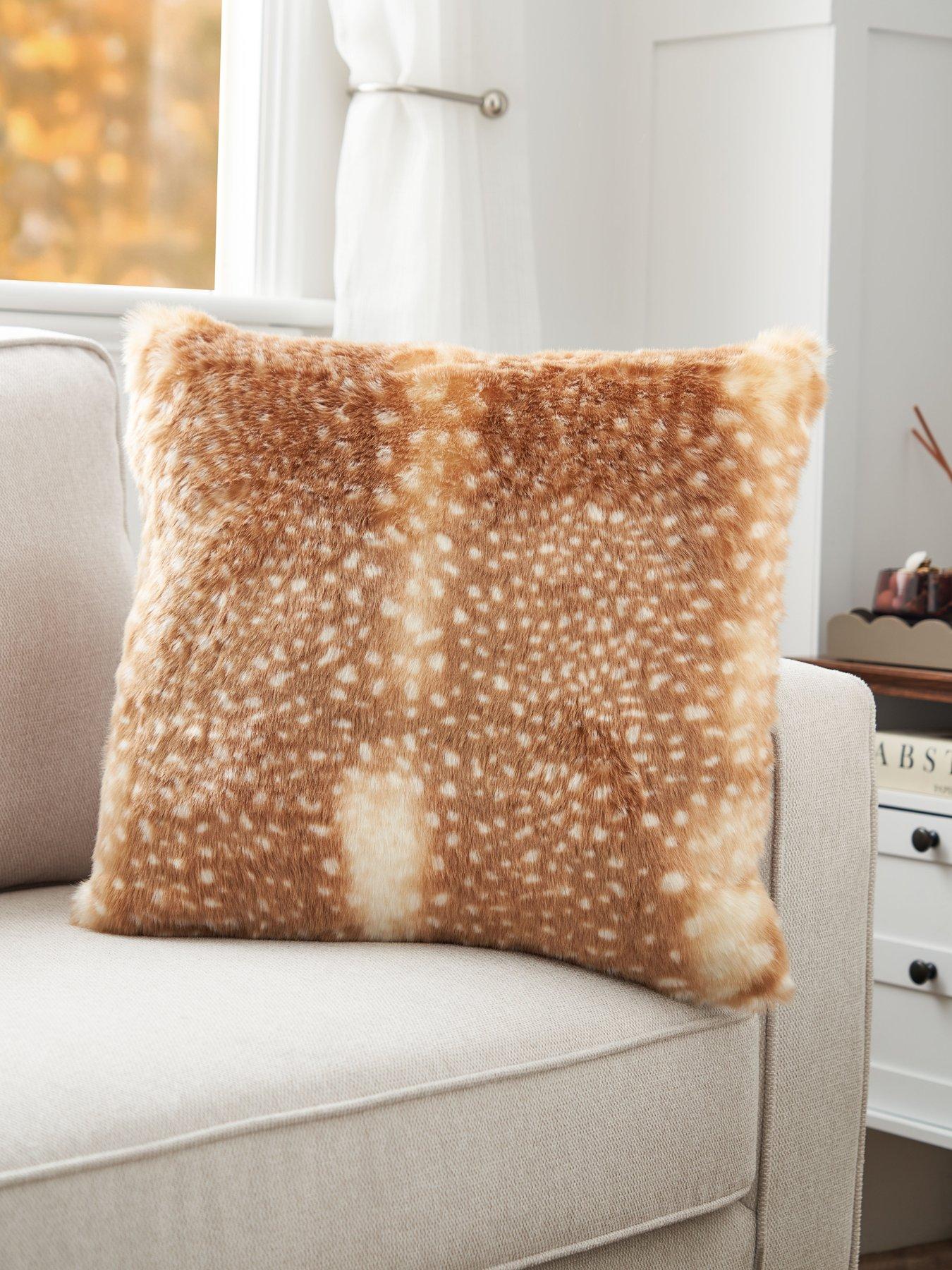 Image 1 of 6 of The Very Collection Fawn Faux Fur Cushion - Brown