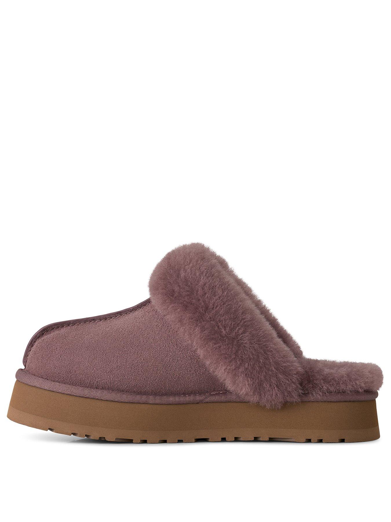 Image 2 of 6 of UGG Womens Suede Sheepskin-Lined Platform Mule Slippers - Purple