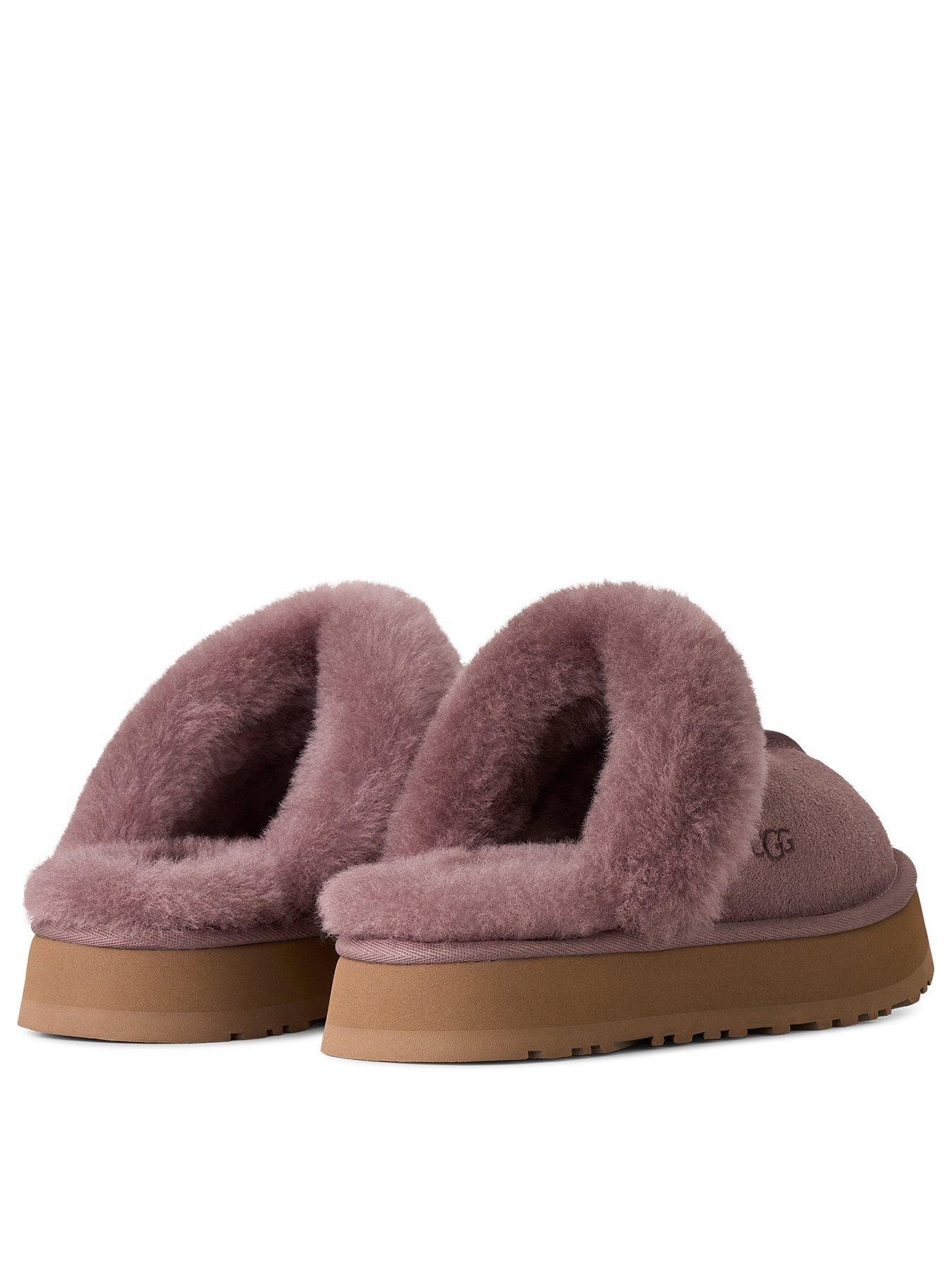 Image 3 of 6 of UGG Womens Suede Sheepskin-Lined Platform Mule Slippers - Purple