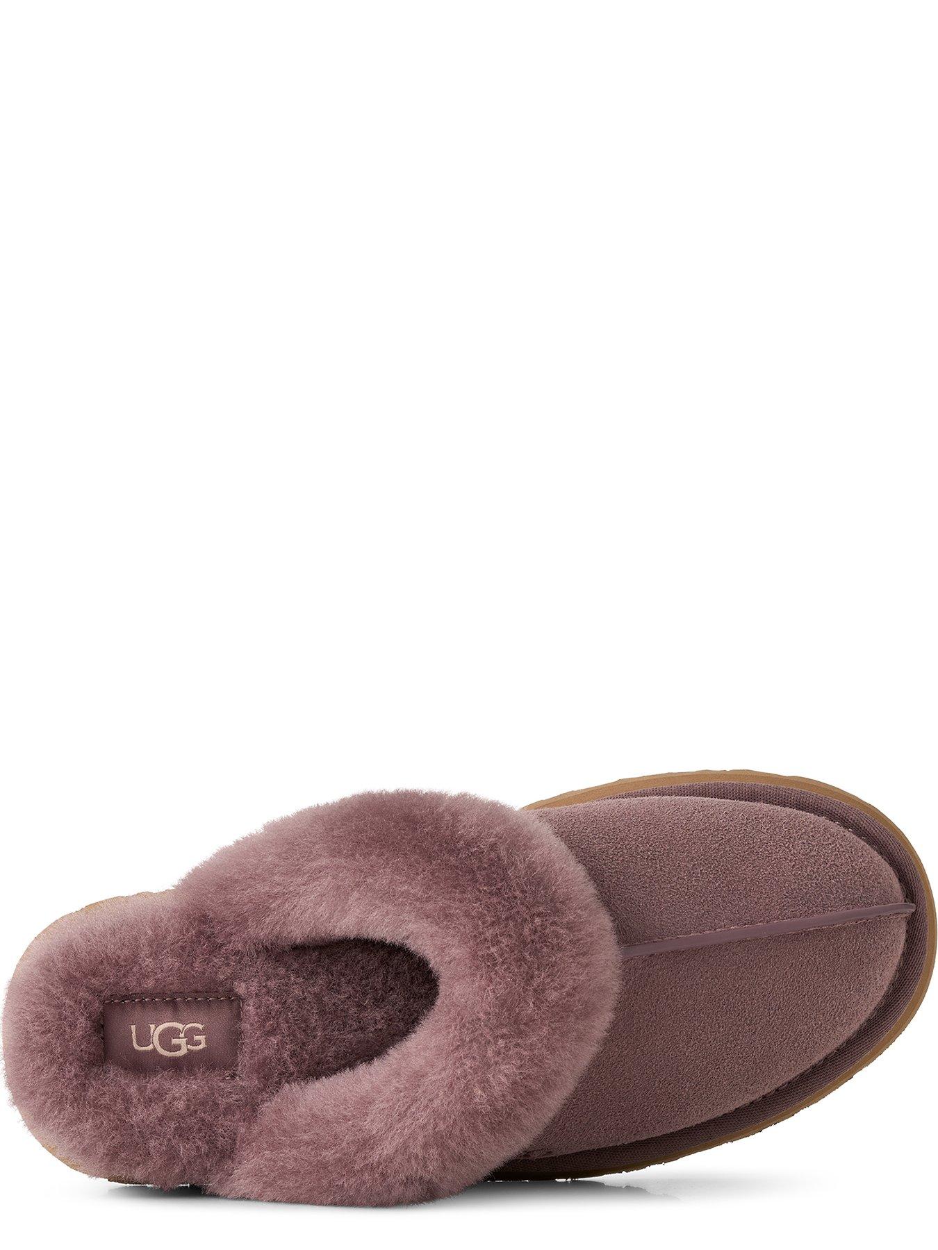 Image 4 of 6 of UGG Womens Suede Sheepskin-Lined Platform Mule Slippers - Purple