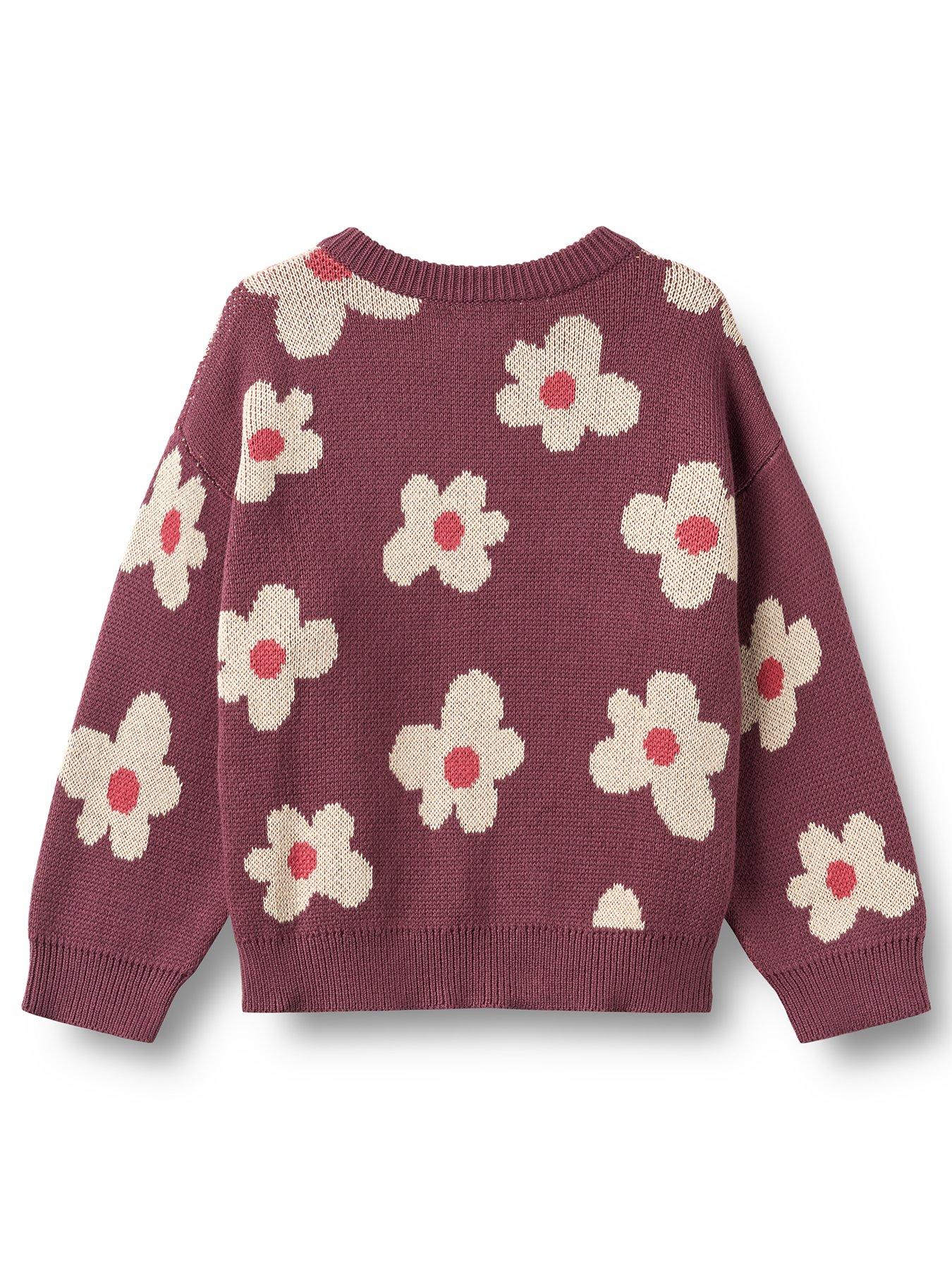 Image 3 of 6 of Wheat Girls Alvilda Floral Jacquard Cardigan - Dark Purple