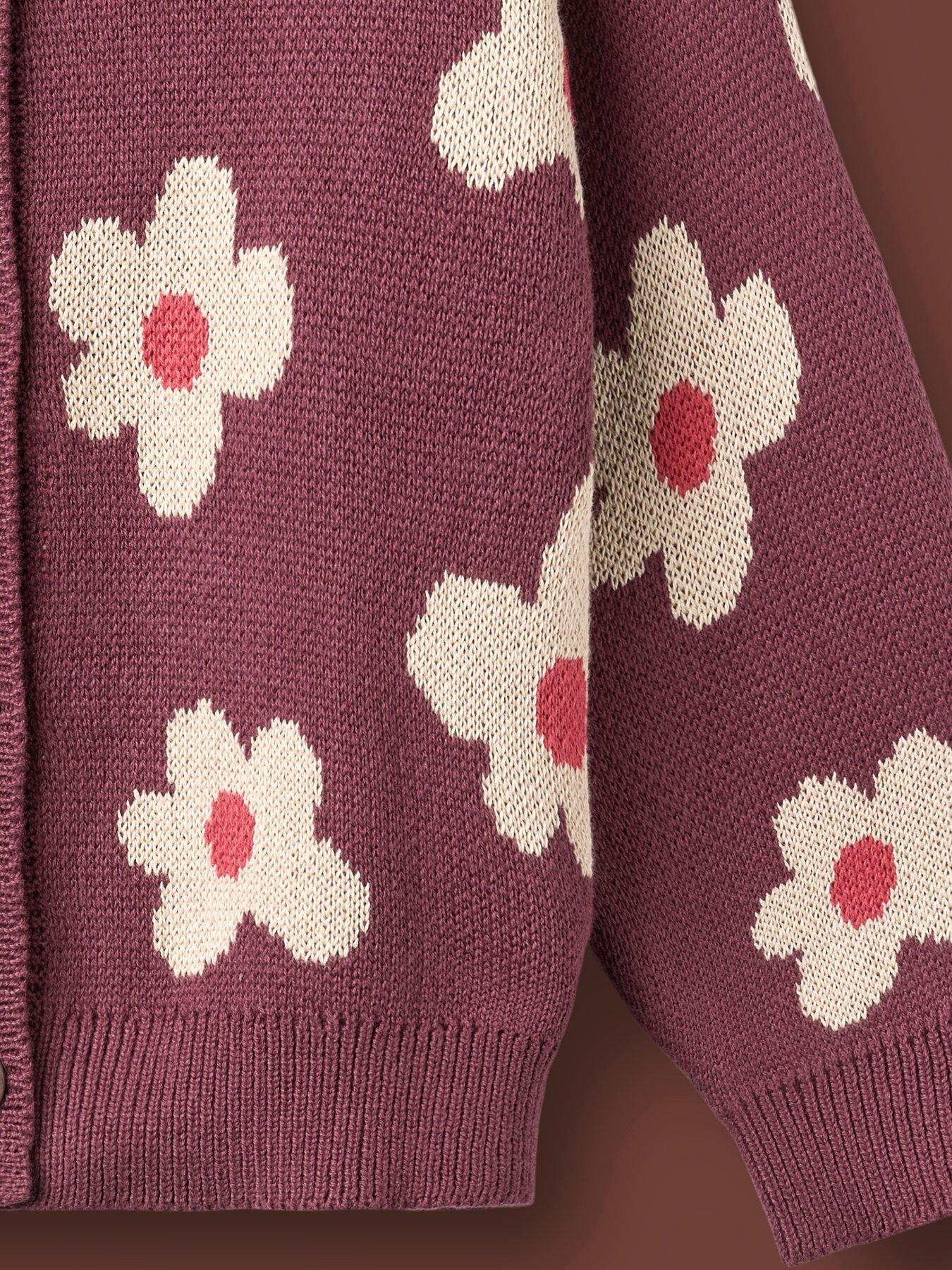 Image 4 of 6 of Wheat Girls Alvilda Floral Jacquard Cardigan - Dark Purple