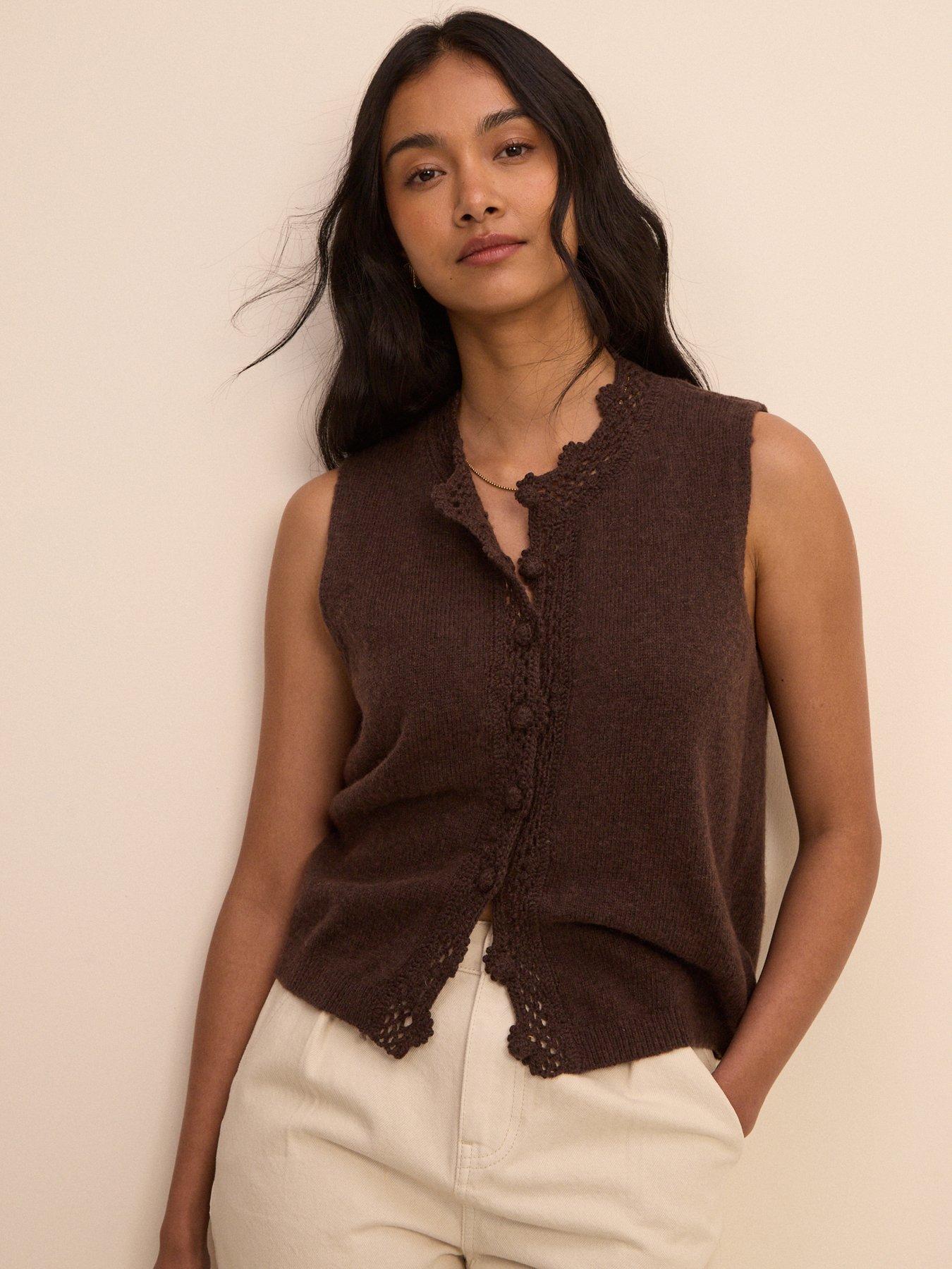 Nobodys Child Crochet Trim Sleeveless Cardigan - Brown