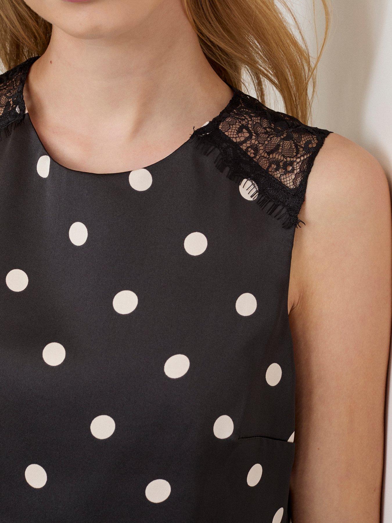 Image 4 of 5 of Nobodys Child Sasha Polka Dot Lace Trim Mini Dress - Black