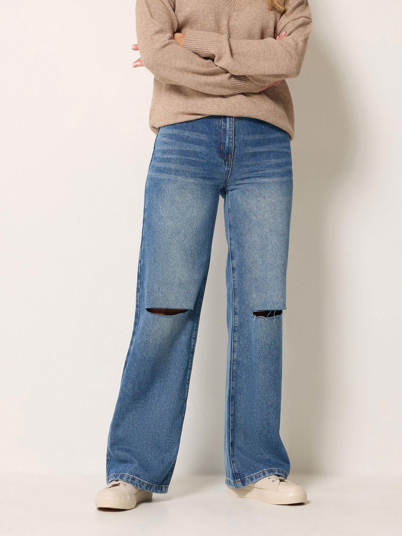 Long Tall Sally Rip Knee Wide Leg Jean 34" - Blue