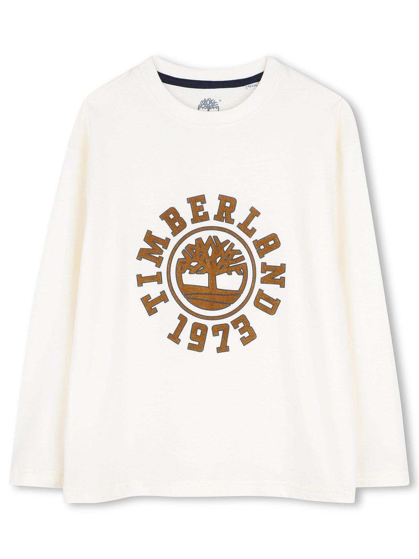 Image 1 of 3 of Timberland Boys Relaxed Fit Logo Long Sleeve Top - Cream