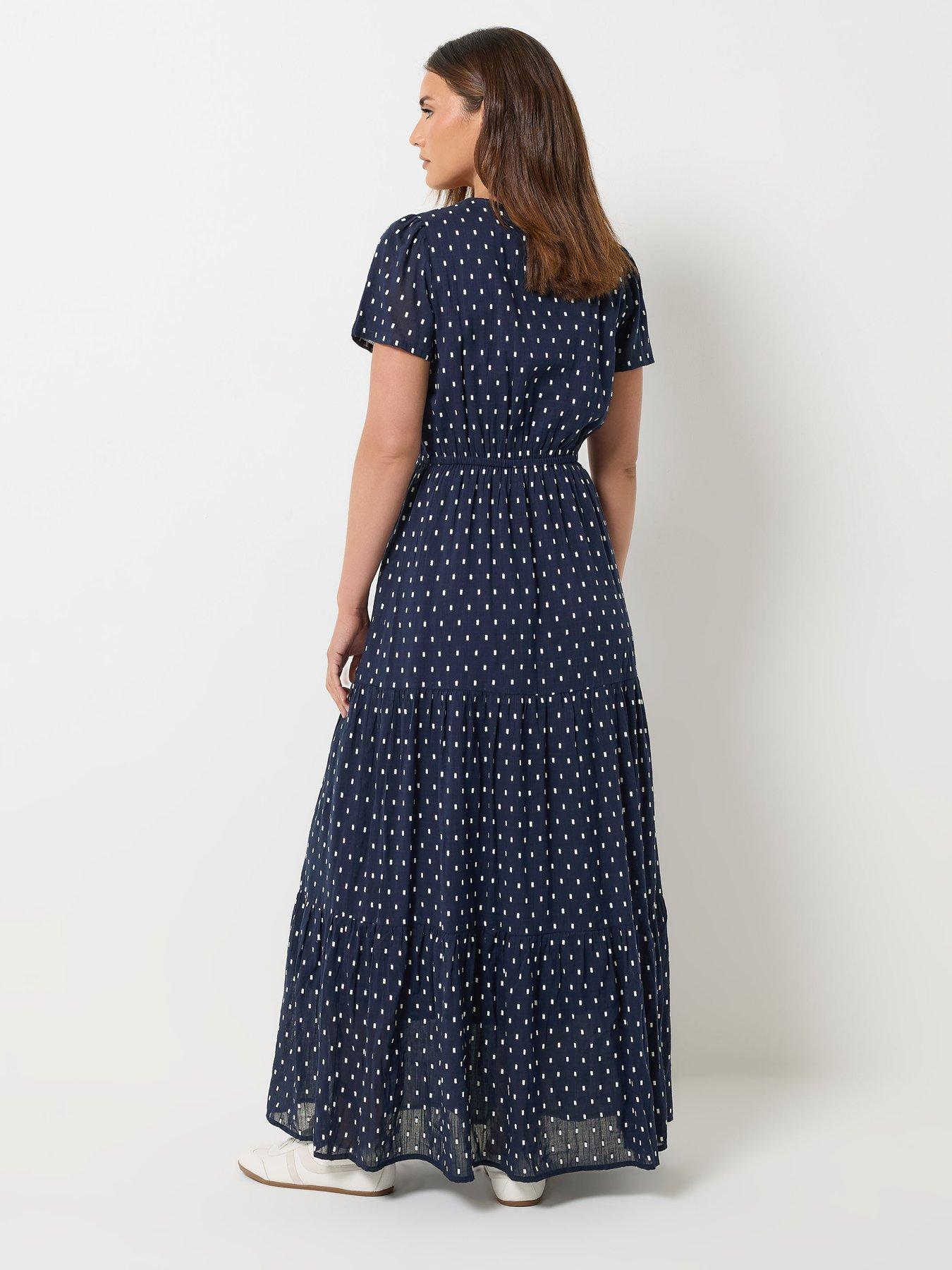 Image 2 of 4 of Long Tall Sally LTS Tall Dobby Spot Tiered Maxi Dress - Navy Blue