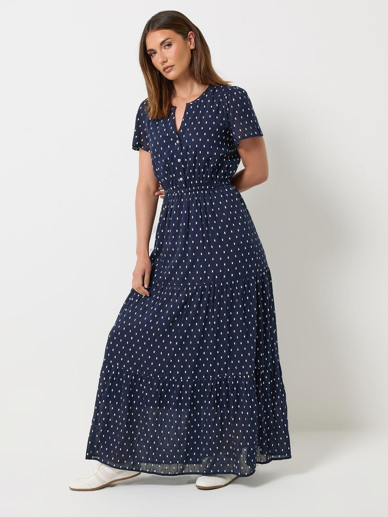 Image 3 of 4 of Long Tall Sally LTS Tall Dobby Spot Tiered Maxi Dress - Navy Blue
