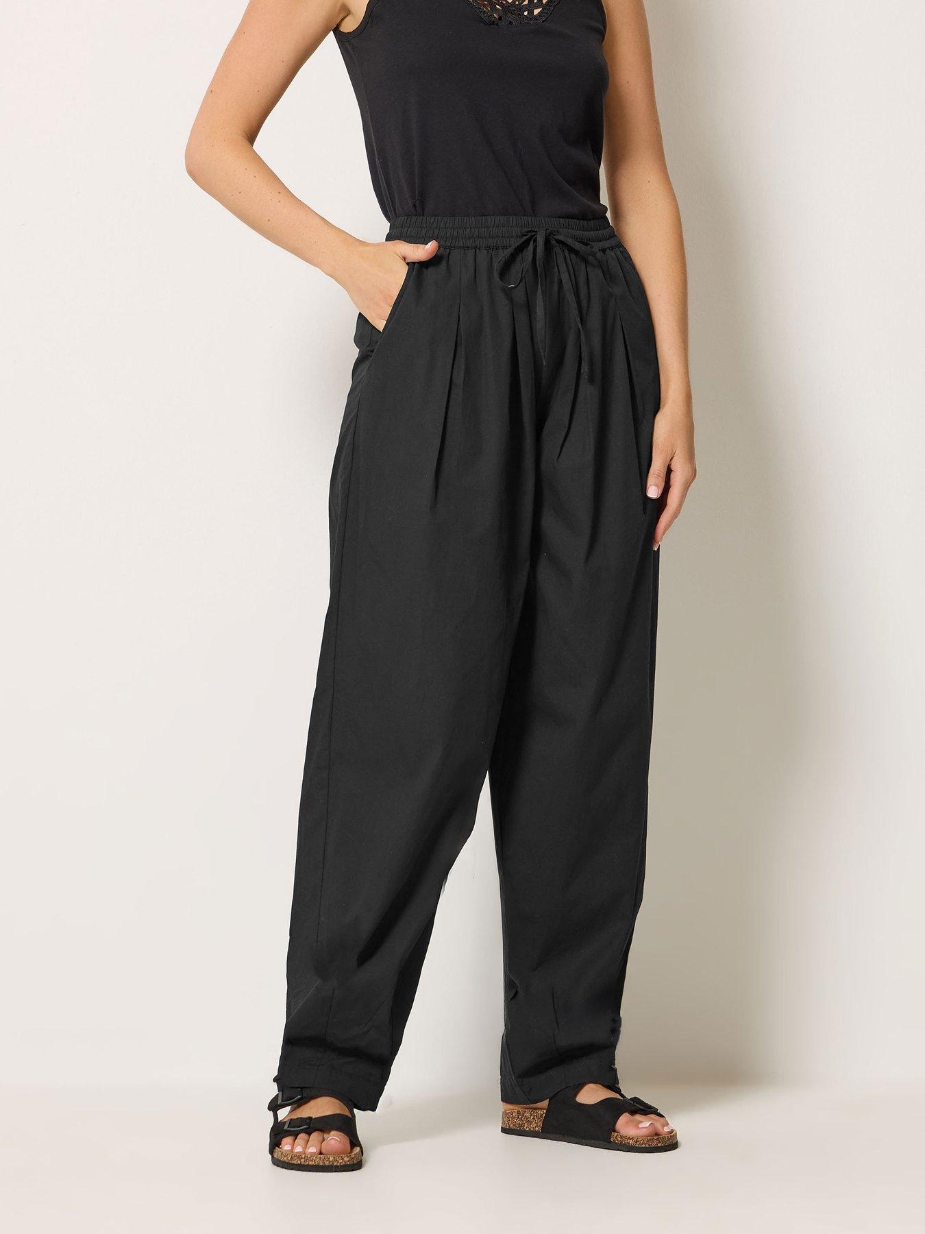 Image 1 of 4 of Long Tall Sally Barrel Cotton Trousers 34" - Black