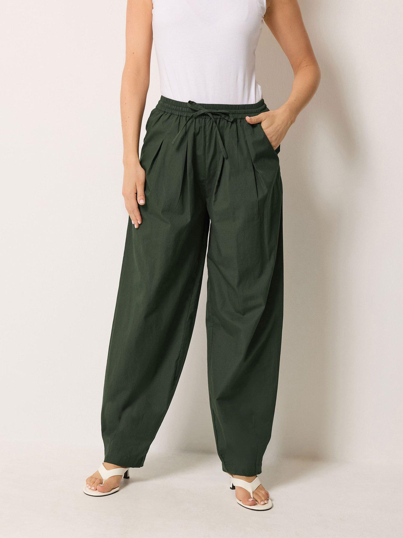 Long Tall Sally Barrel Cotton Trousers 34" - Green