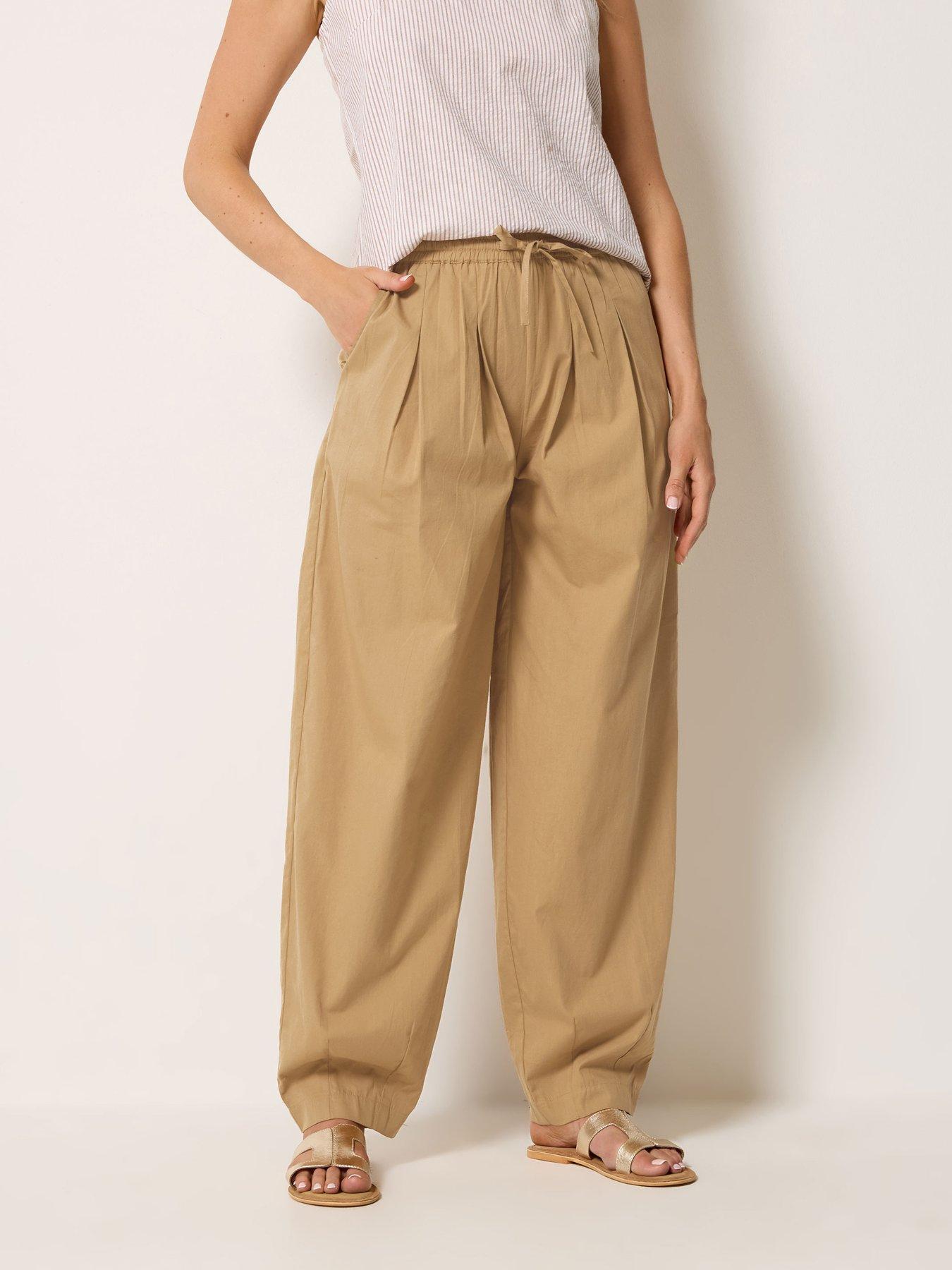 Long Tall Sally Barrel Cotton Trousers 34" - Cream