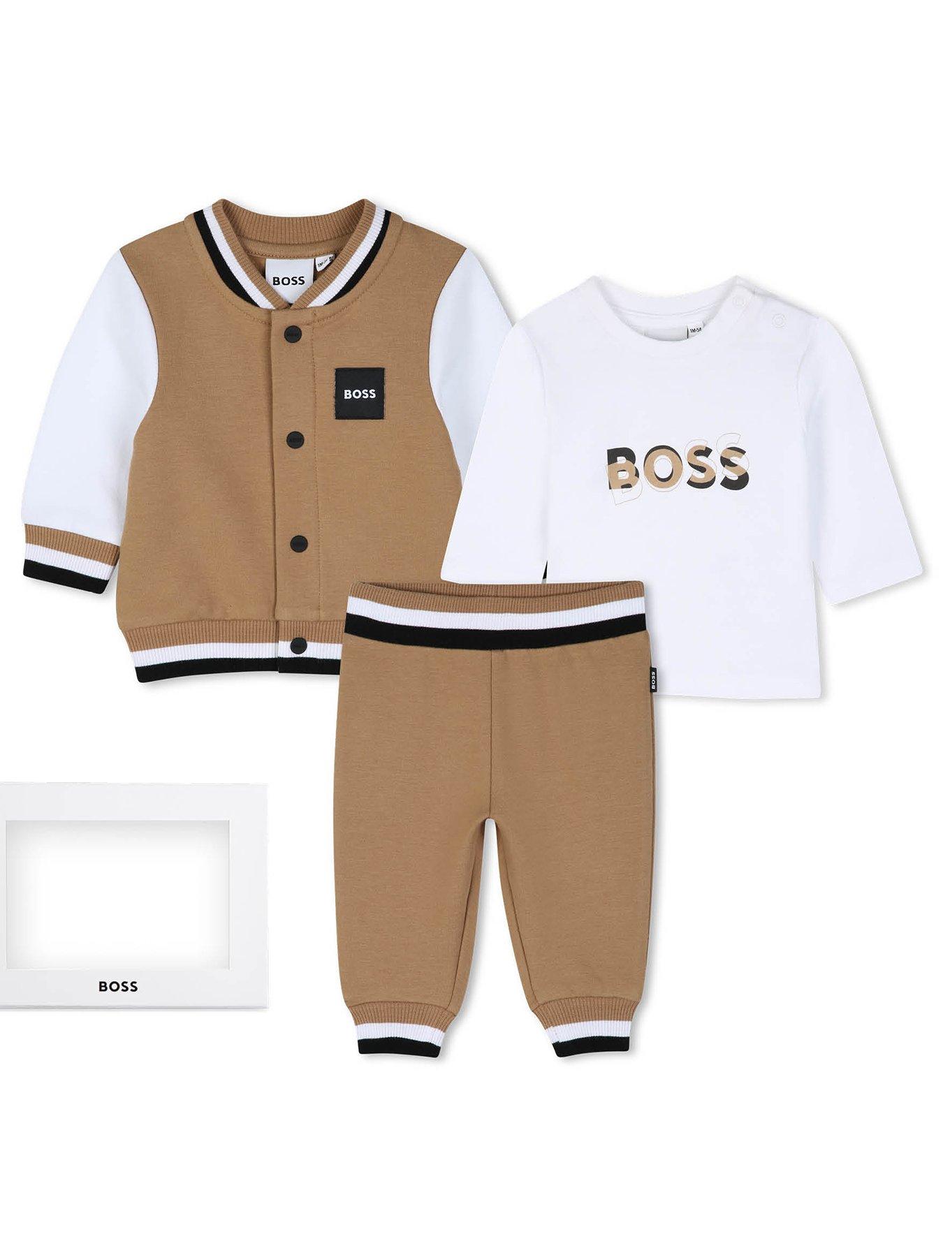 BOSS Newborn Baby Boys 3 Piece Gift Box Set - Beige