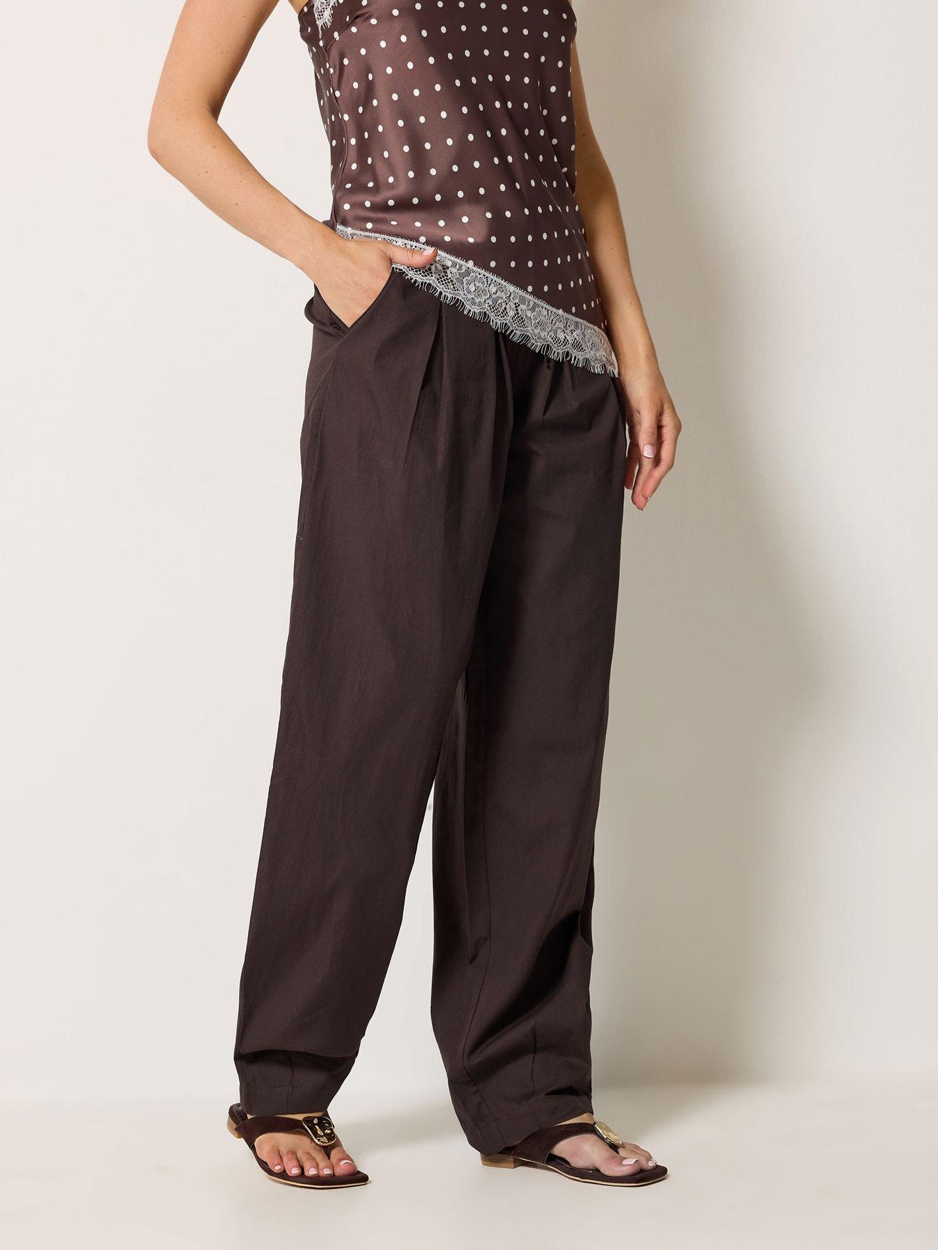 Image 1 of 4 of Long Tall Sally Barrel Cotton Trousers 34" - Brown