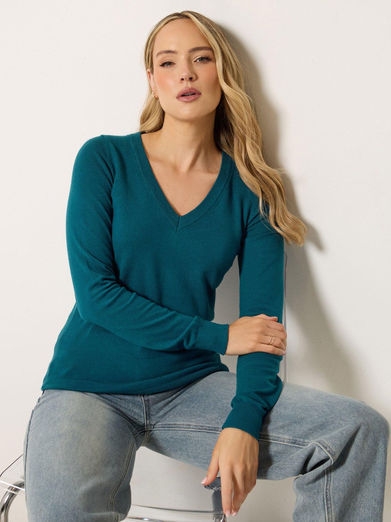 Image 1 of 4 of Long Tall Sally V Neck Jumper - Blue