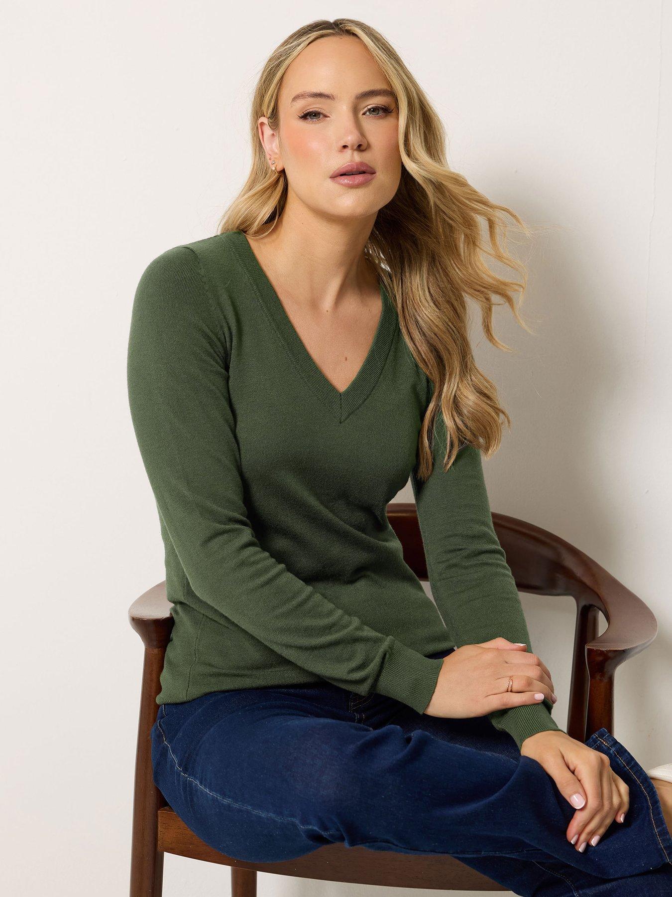 Image 1 of 4 of Long Tall Sally V Neck Jumper - Olive