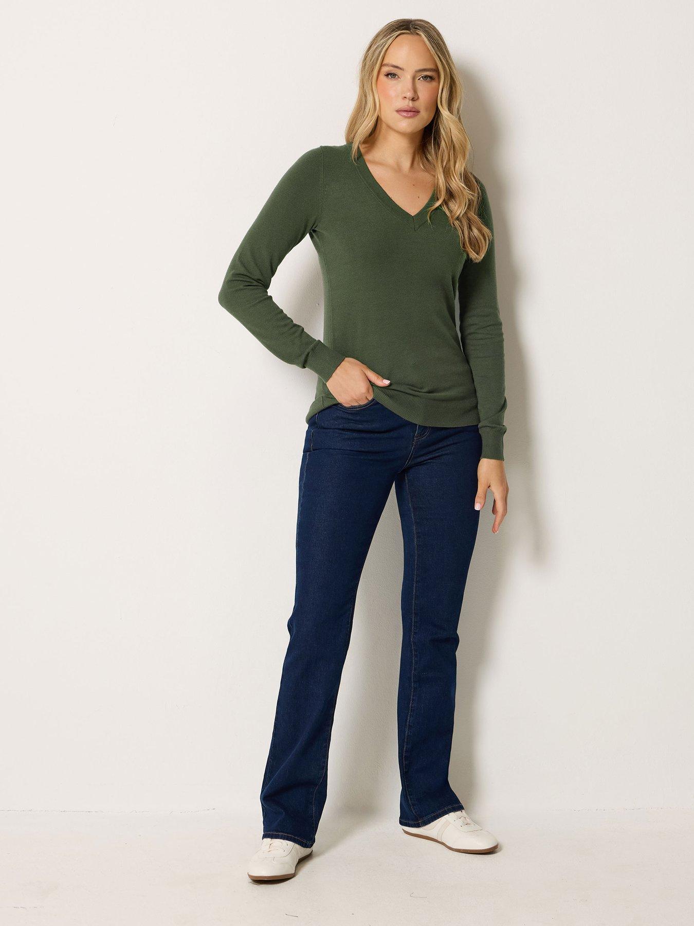 Image 3 of 4 of Long Tall Sally V Neck Jumper - Olive