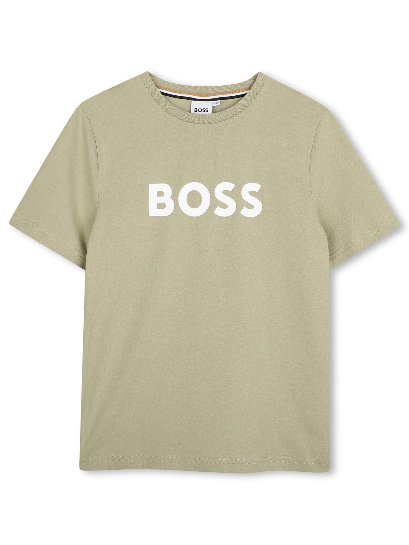 BOSS Boys Short Sleeve Large Logo Short Sleeve T-shirt - Khaki