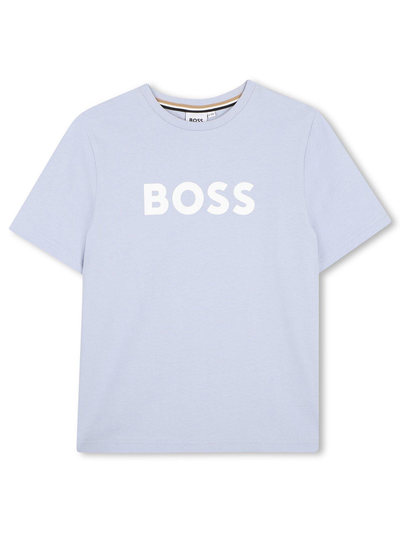 BOSS Boys Short Sleeve Large Logo Short Sleeve T-shirt - Light Blue