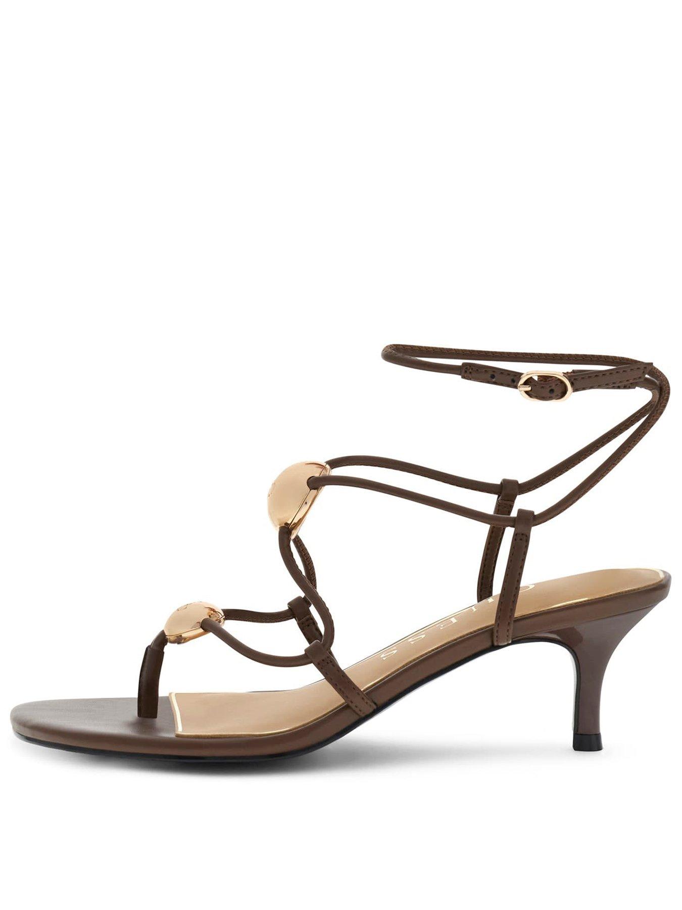 Guess Aysee Heeled Sandal with Metal Detail - Dark Brown