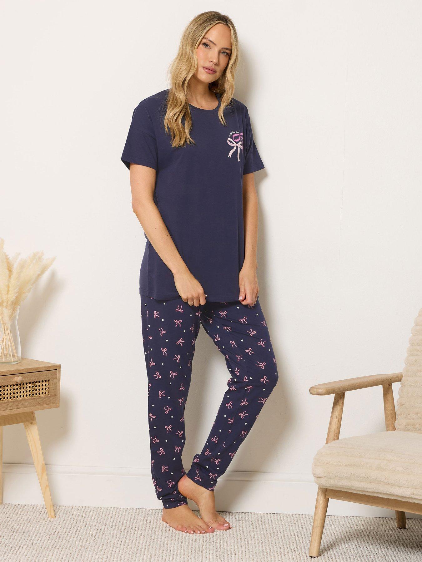 Long Tall Sally Bows Short Sleeve Cuffed Pyjama Set - Blue
