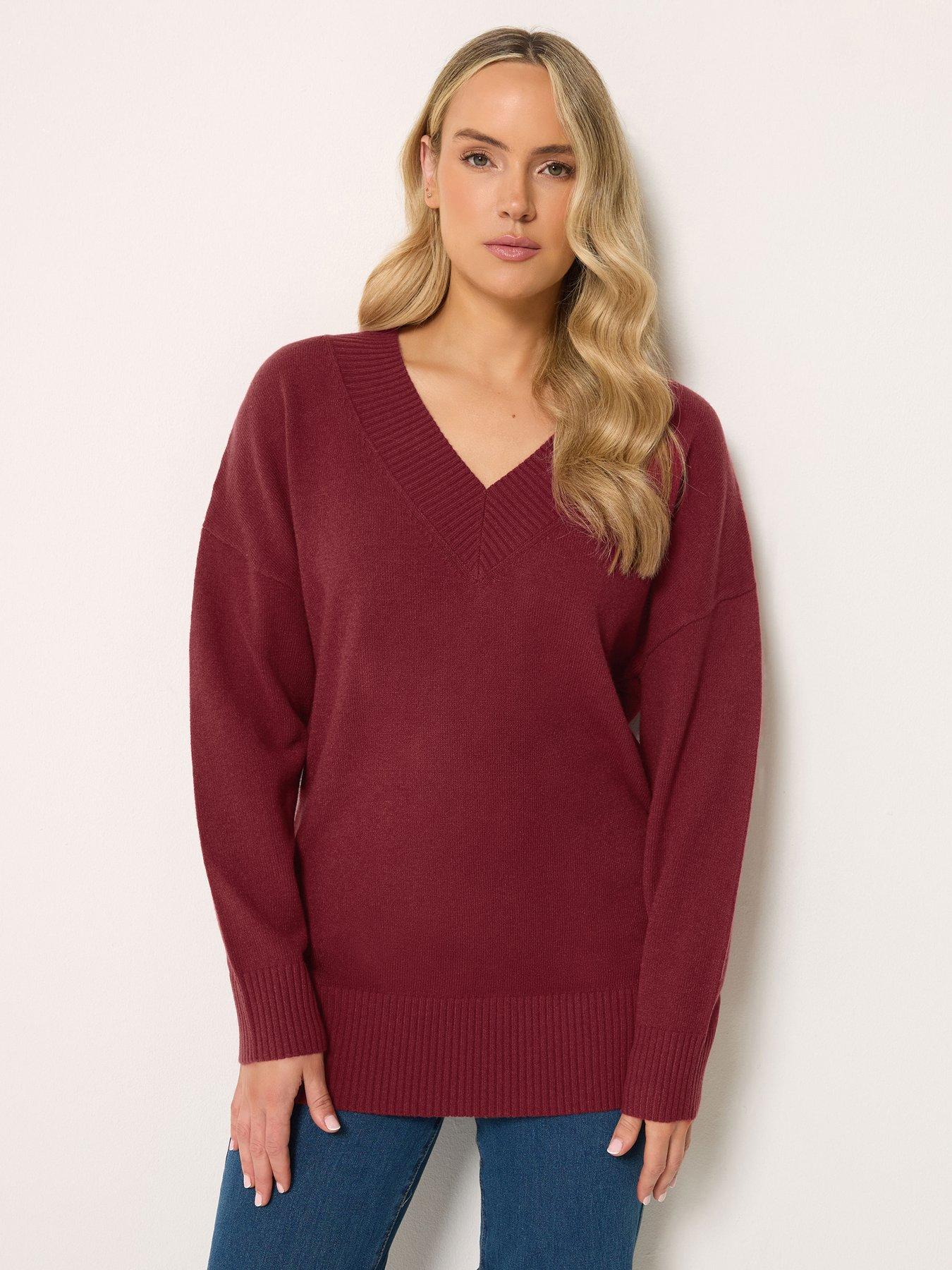 Long Tall Sally Marl Detail V Neck Jumper - Red