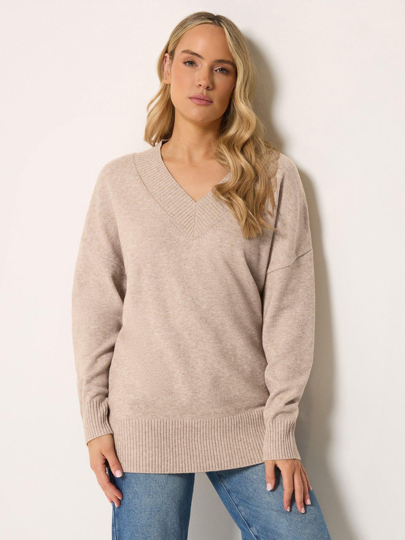 Long Tall Sally Marl Detail V Neck Jumper - Cream