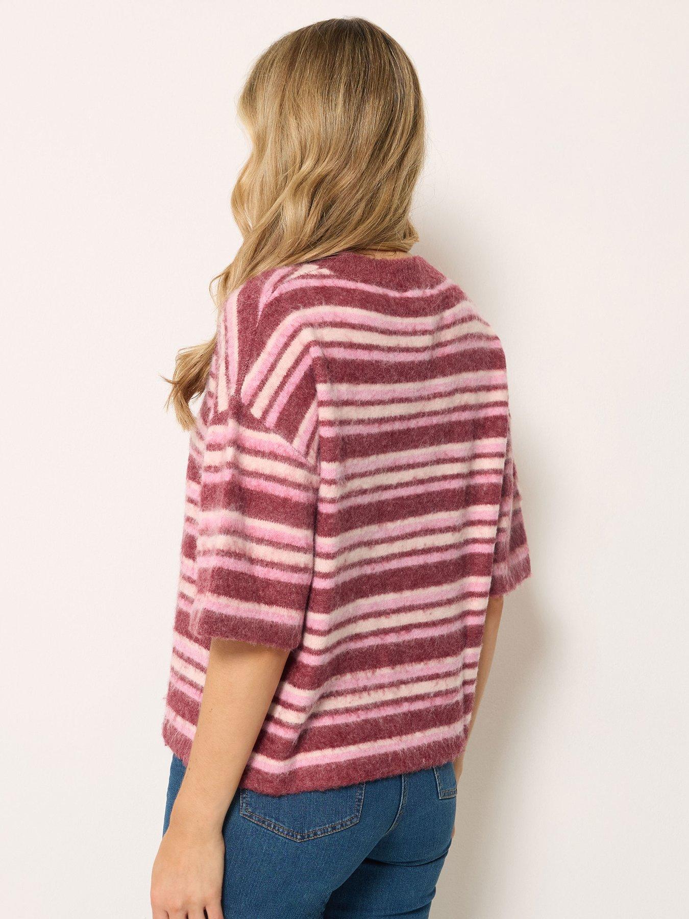 Image 2 of 4 of Long Tall Sally Short Sleeve Stripe Fluffy Jumper - Pink