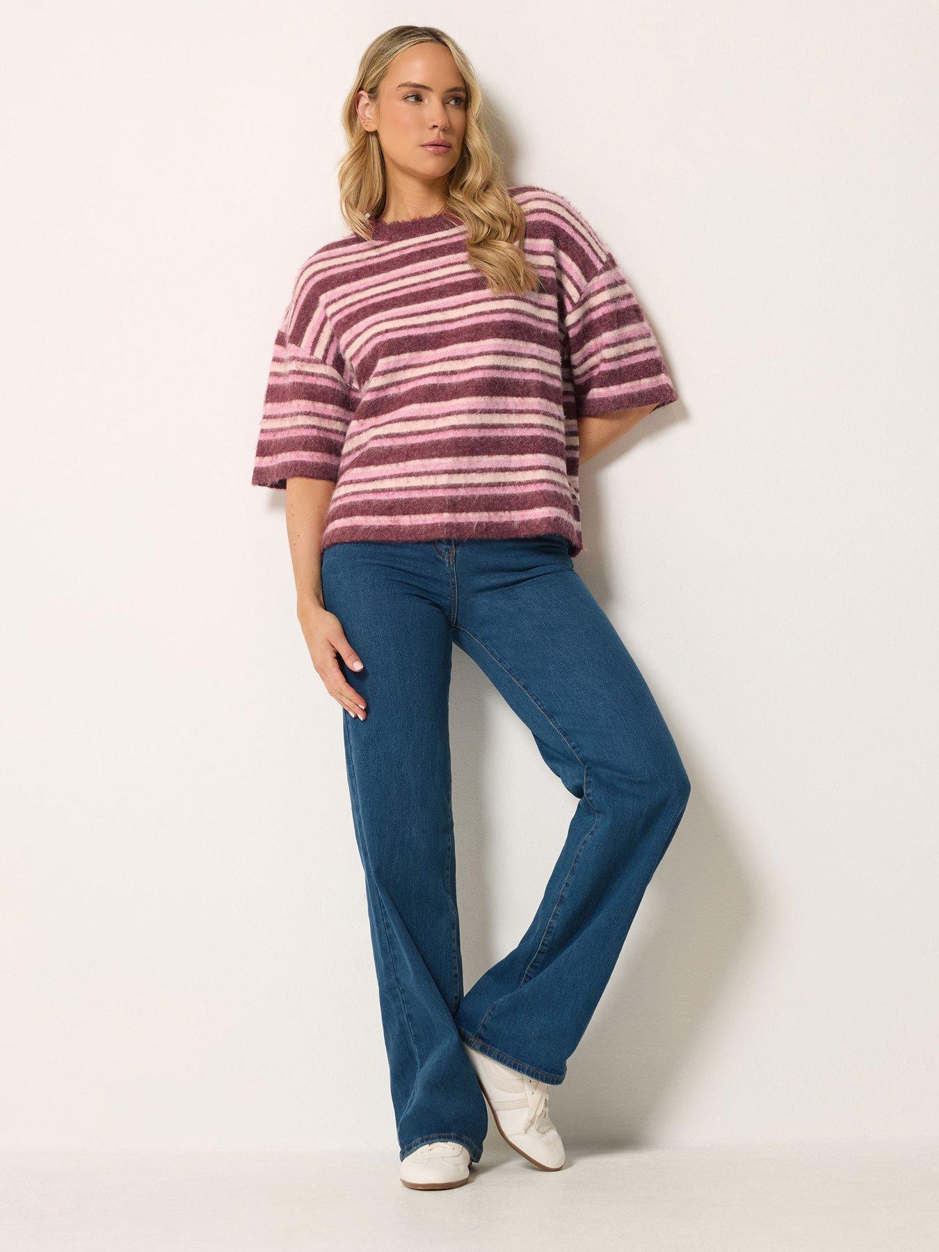 Image 3 of 4 of Long Tall Sally Short Sleeve Stripe Fluffy Jumper - Pink