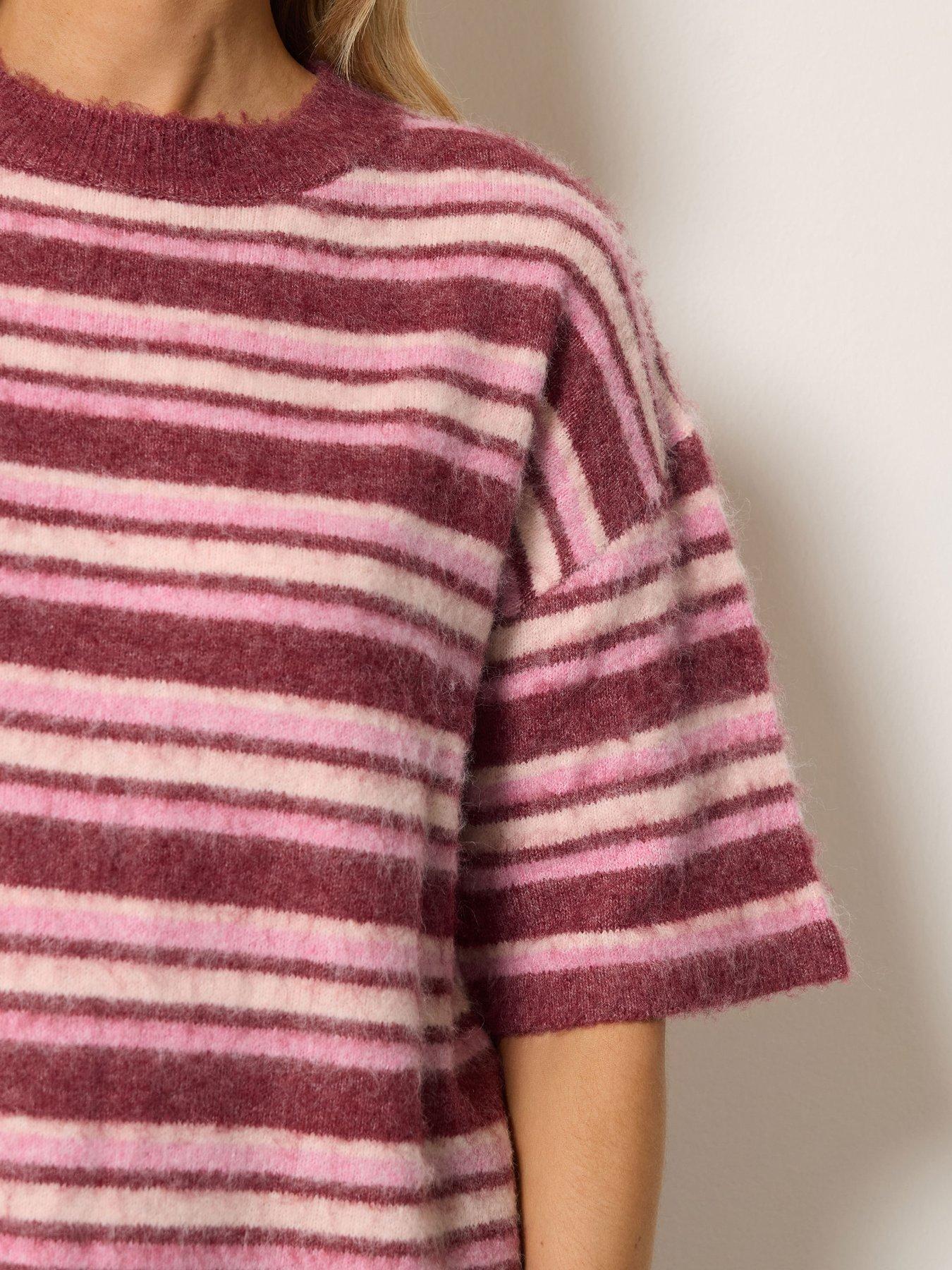 Image 4 of 4 of Long Tall Sally Short Sleeve Stripe Fluffy Jumper - Pink