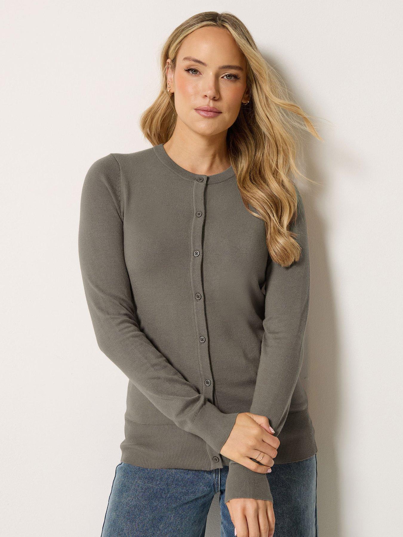 Image 1 of 4 of Long Tall Sally Crew Neck Cardigan - Brown