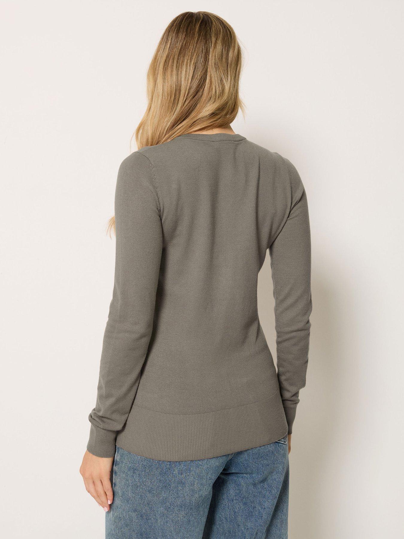 Image 2 of 4 of Long Tall Sally Crew Neck Cardigan - Brown