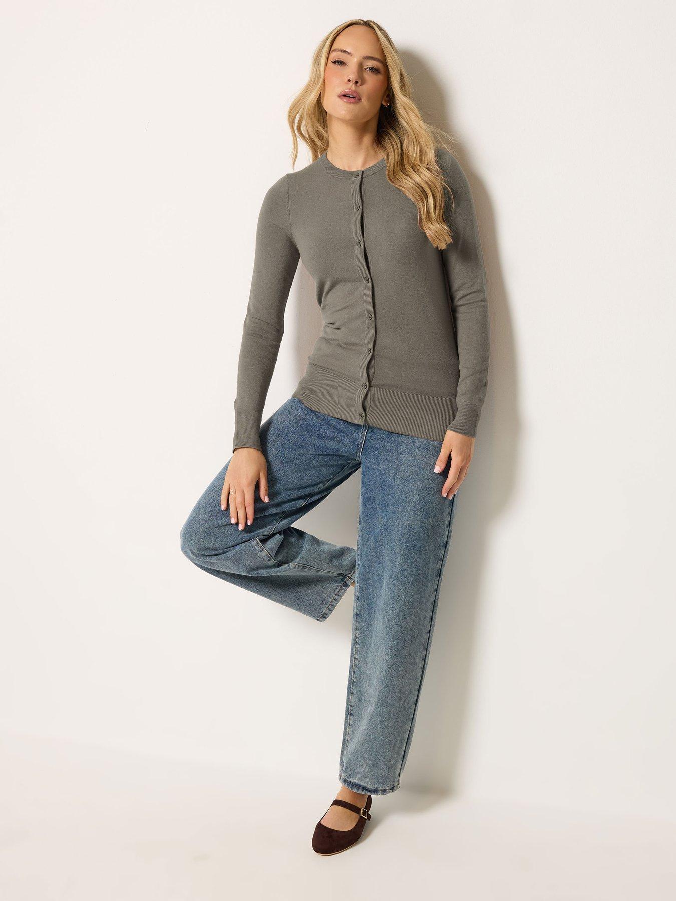 Image 3 of 4 of Long Tall Sally Crew Neck Cardigan - Brown