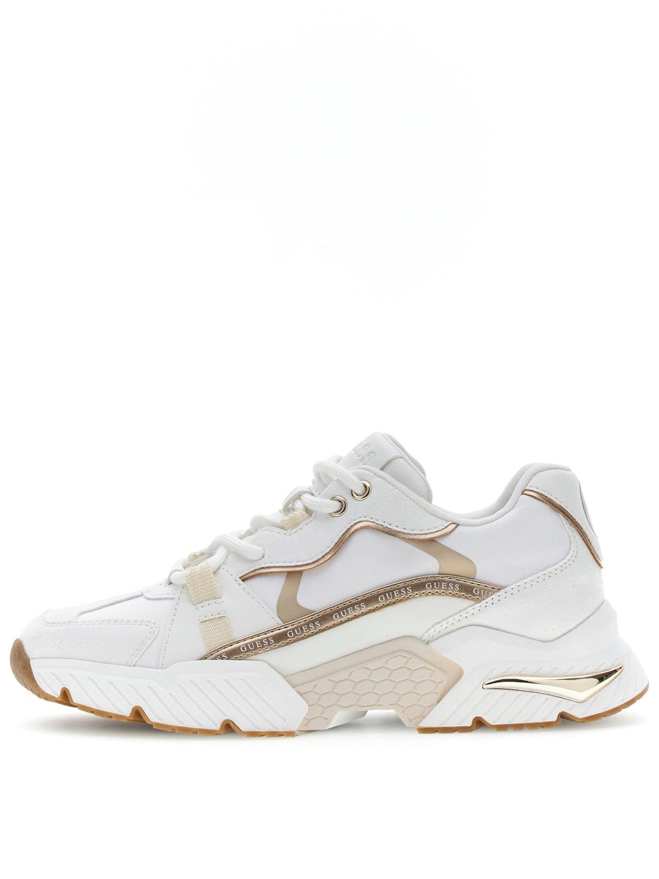 Guess Womens Chunky Sole Metallic Trim Lace-Up Trainers - Gold