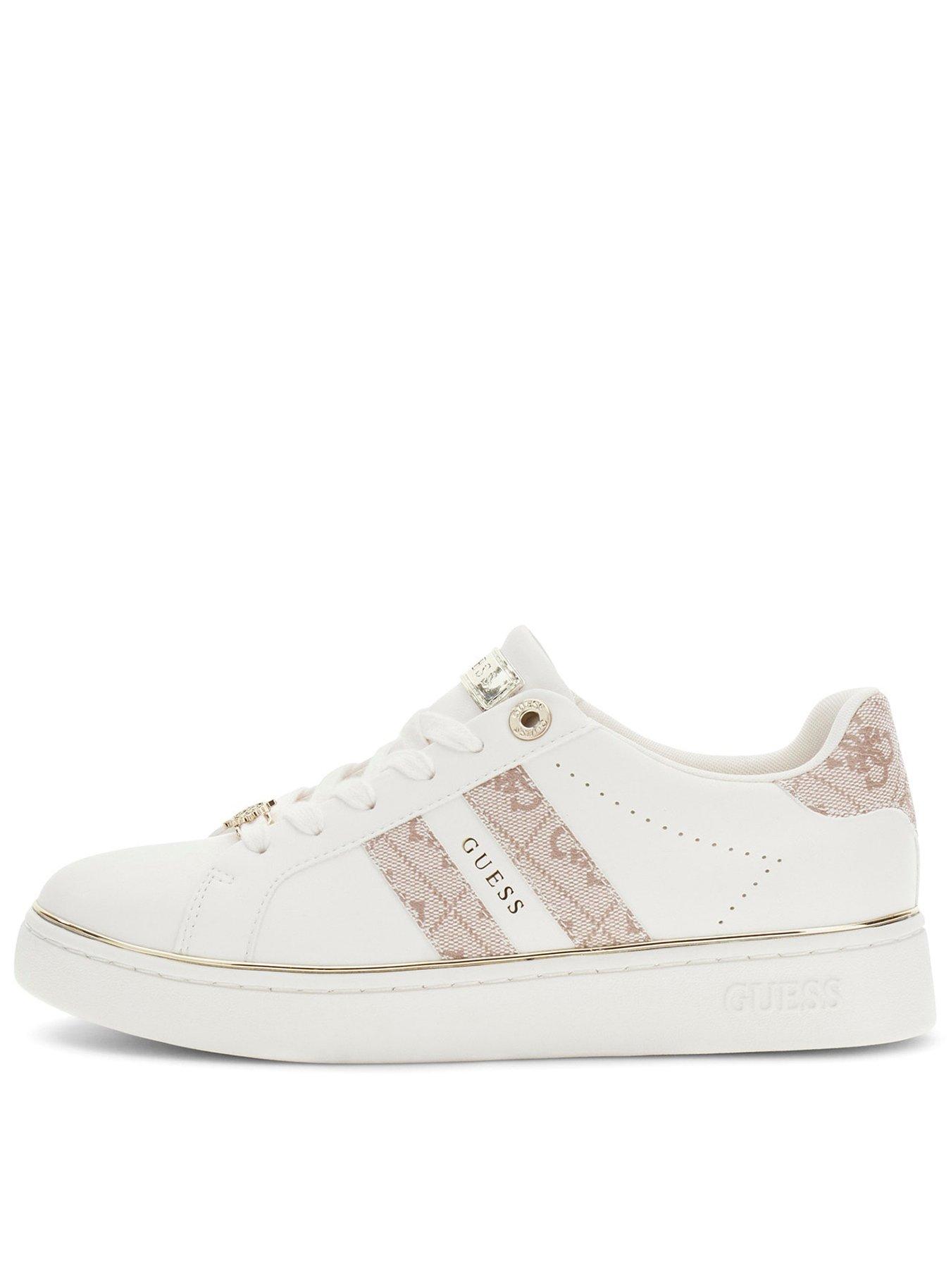 Guess Womens Faux Leather Monogram Platform Trainers - White