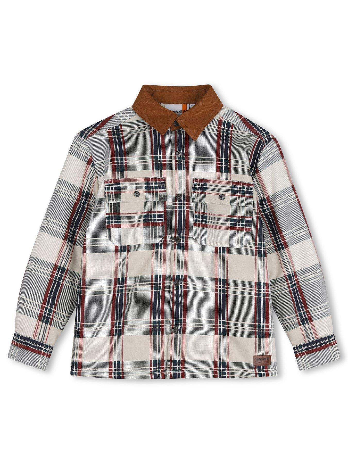 Image 1 of 3 of Timberland Boys Twill Check Overshirt - Cream