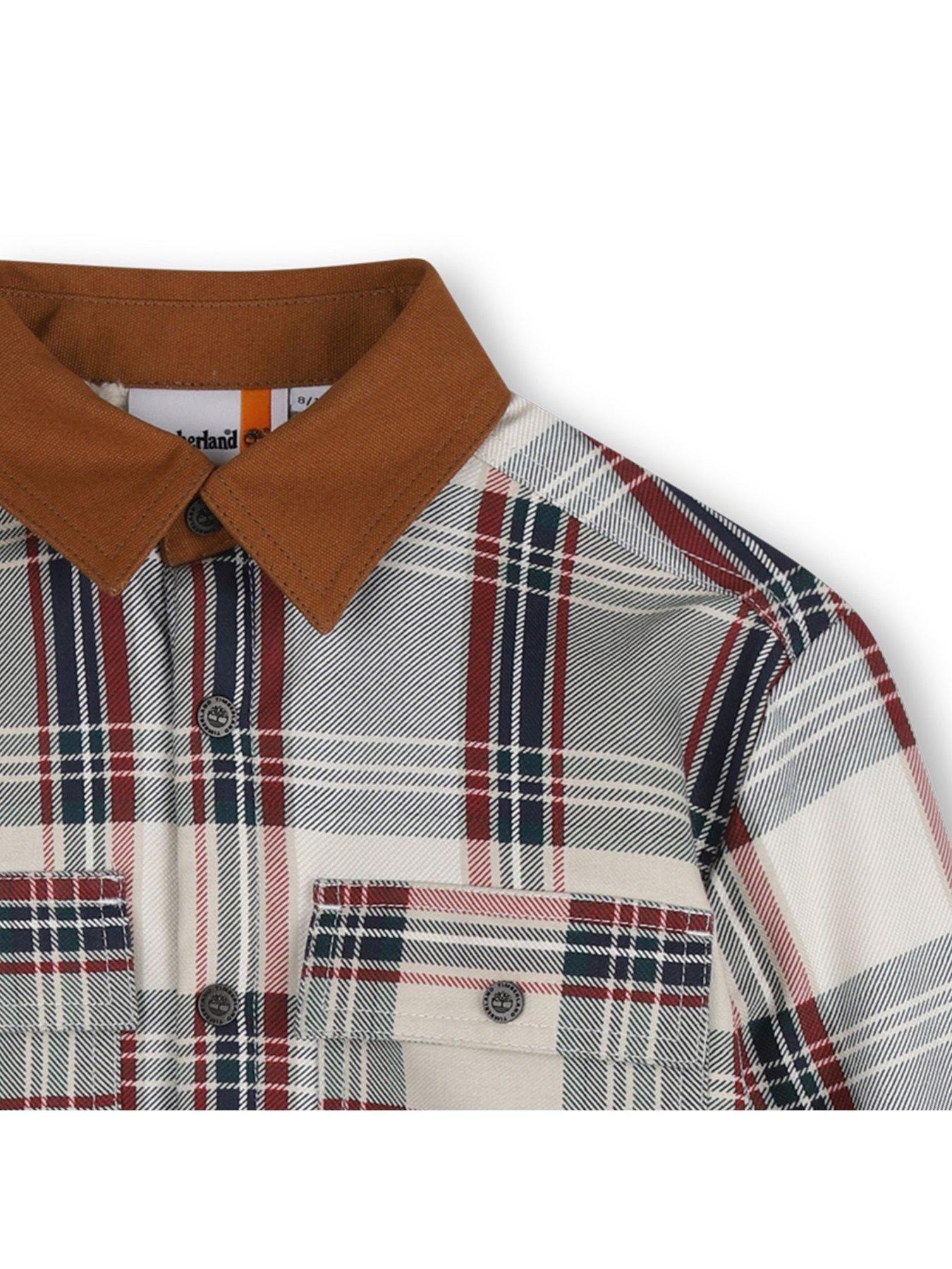 Image 3 of 3 of Timberland Boys Twill Check Overshirt - Cream