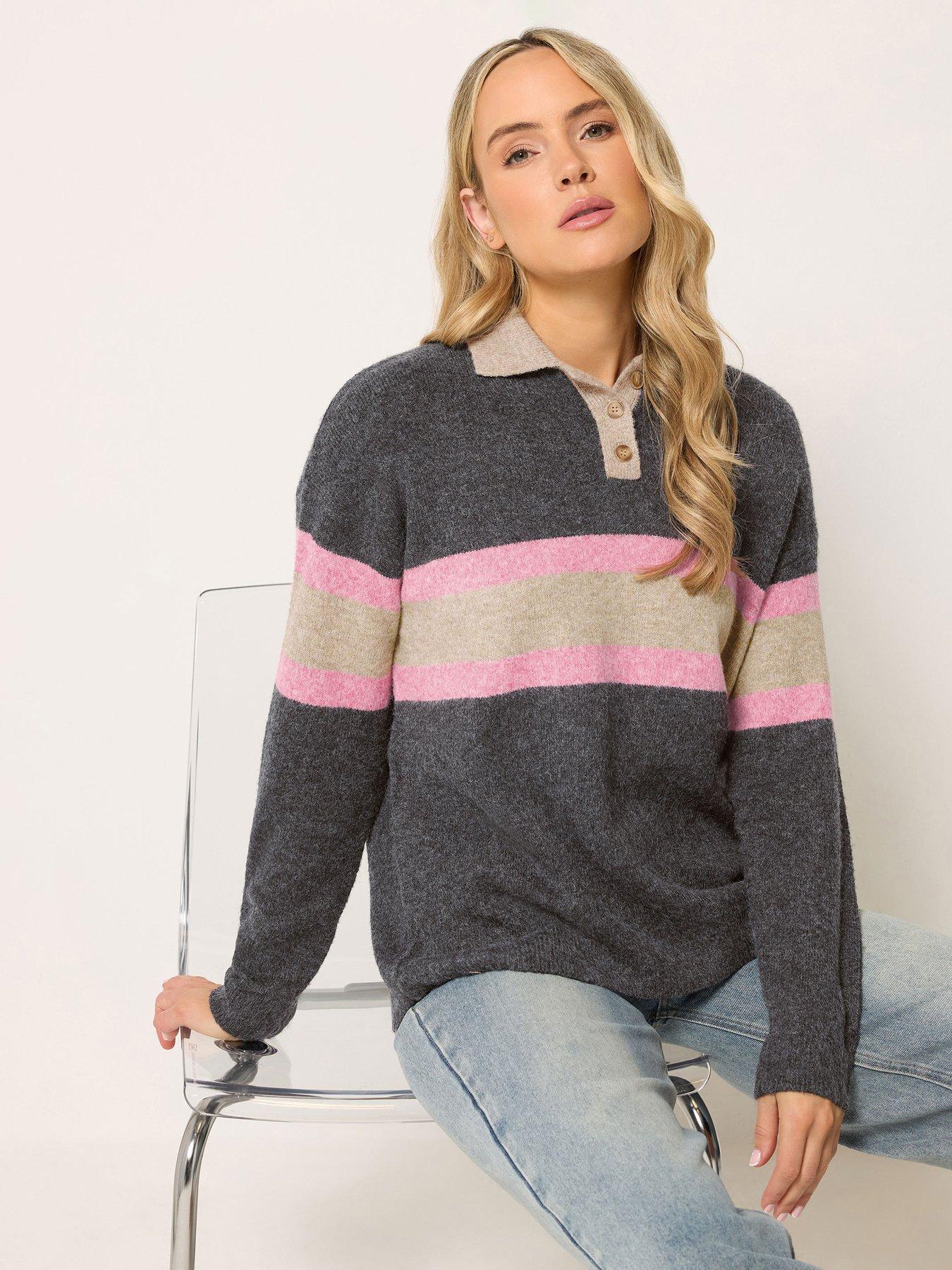 Long Tall Sally Stripe Knitted Rugby Jumper - Pink