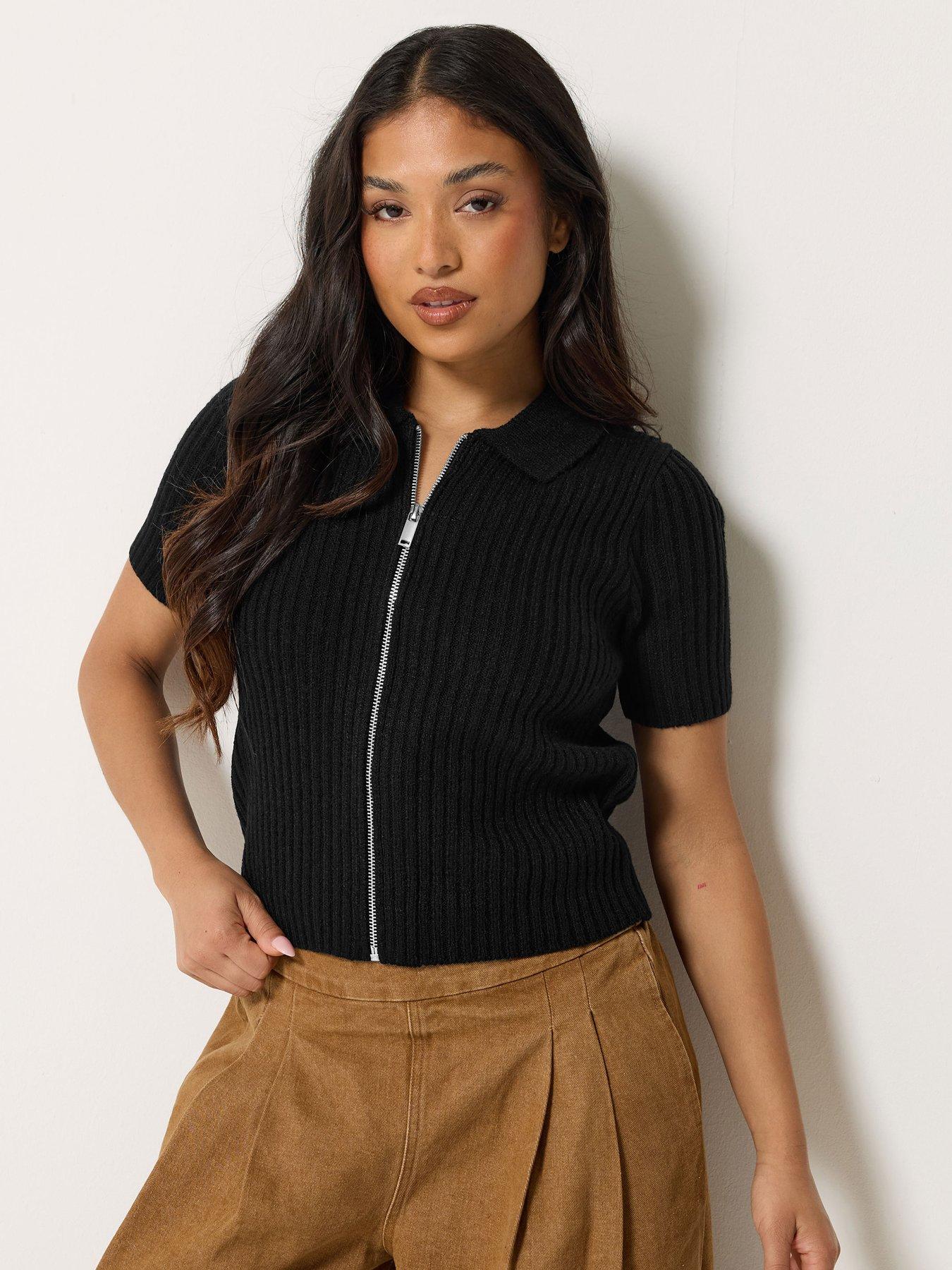 PixieGirl Petite Zip Collar Cardigan Jacket - Black