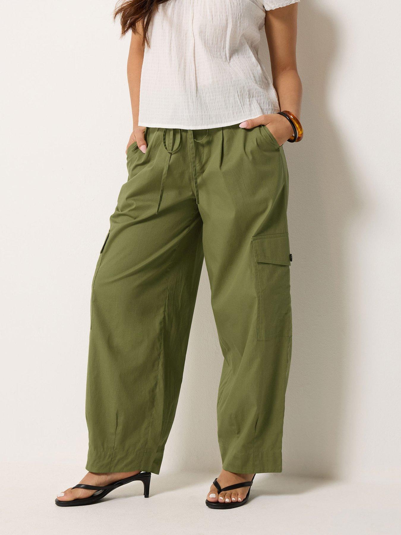 PixieGirl Petite Poplin Cargo Pocket Trousers - Green