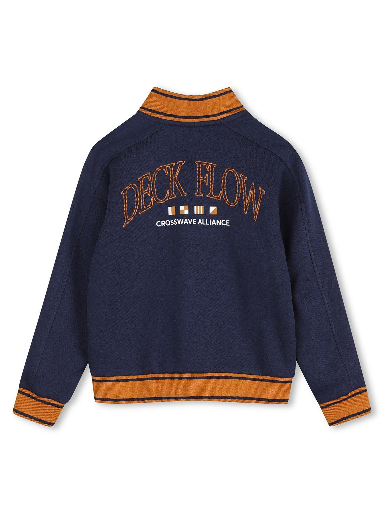 Image 2 of 3 of HUGO Boys Contrast Rib Popper Fleece Bomber Jacket - Navy
