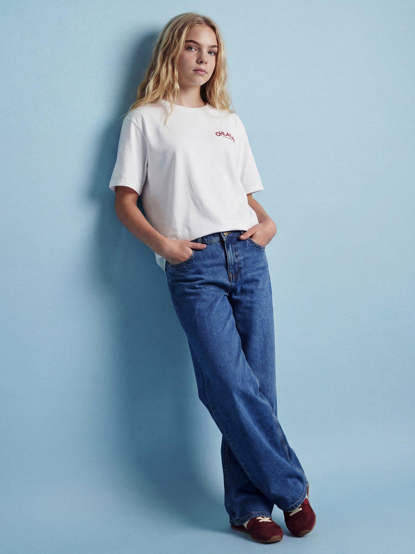 Image 1 of 6 of JJXX Girl Girls Millow Ohlala Back Print Tshirt - White