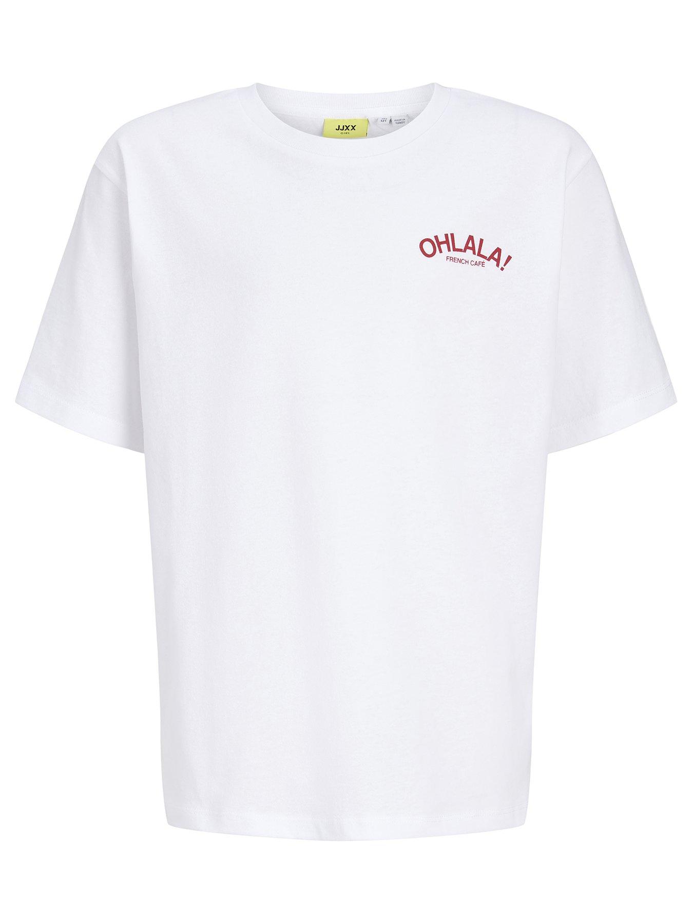 Image 2 of 6 of JJXX Girl Girls Millow Ohlala Back Print Tshirt - White