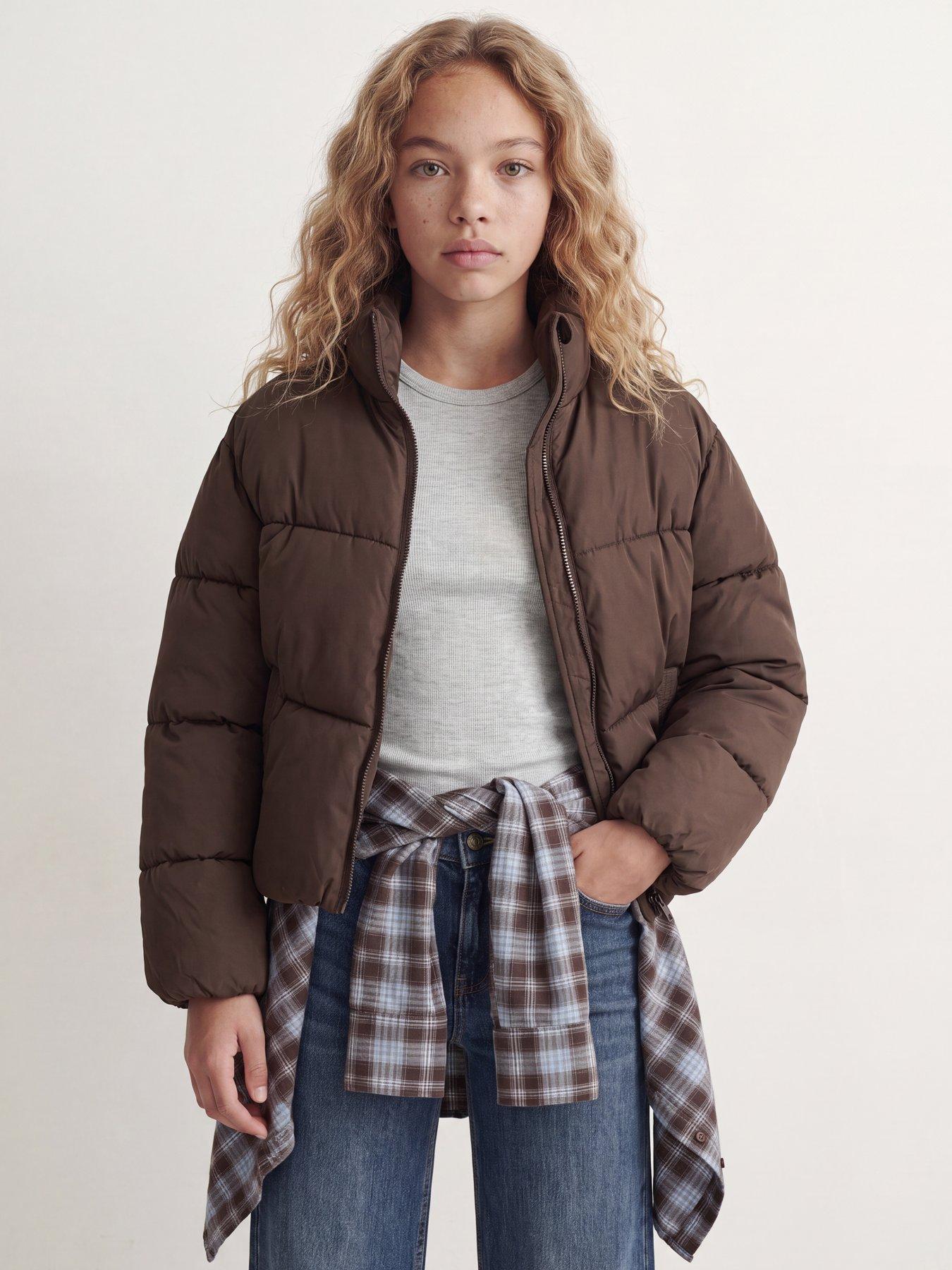 Image 1 of 7 of JJXX Girl Girls Maeve Padded High Neck Zip Jacket - Brown