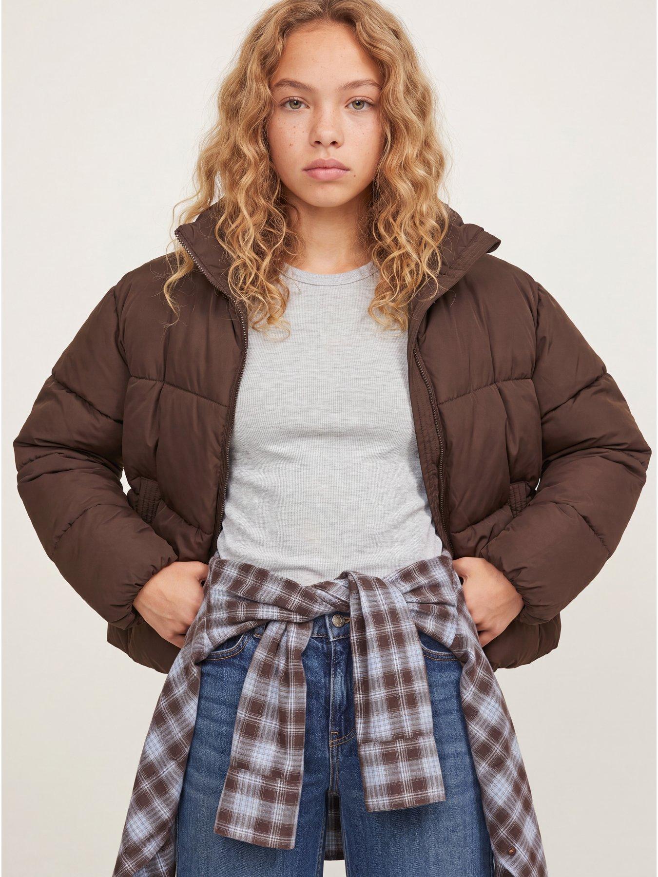 Image 4 of 7 of JJXX Girl Girls Maeve Padded High Neck Zip Jacket - Brown