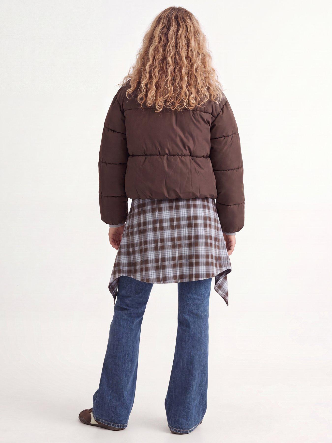 Image 5 of 7 of JJXX Girl Girls Maeve Padded High Neck Zip Jacket - Brown