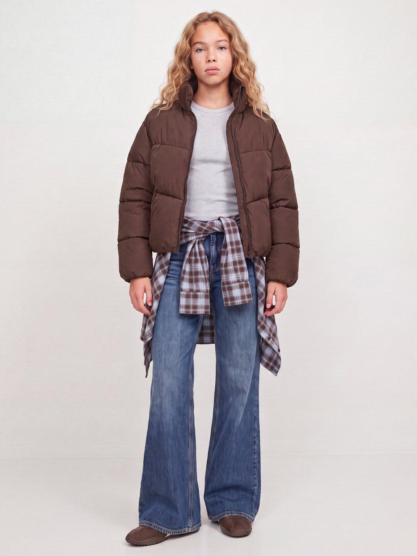 Image 6 of 7 of JJXX Girl Girls Maeve Padded High Neck Zip Jacket - Brown