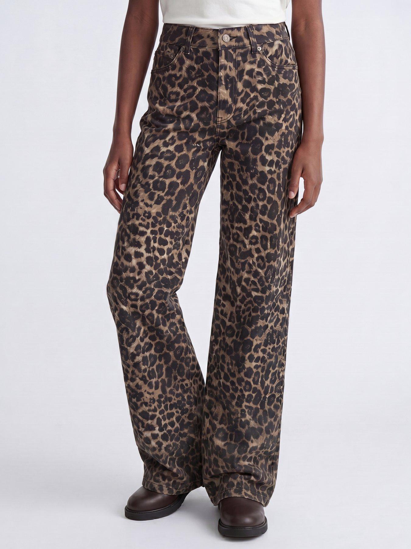 JJXX Girl Girls Sarah High Waisted Leopard Print Wide Leg Trousers - Brown