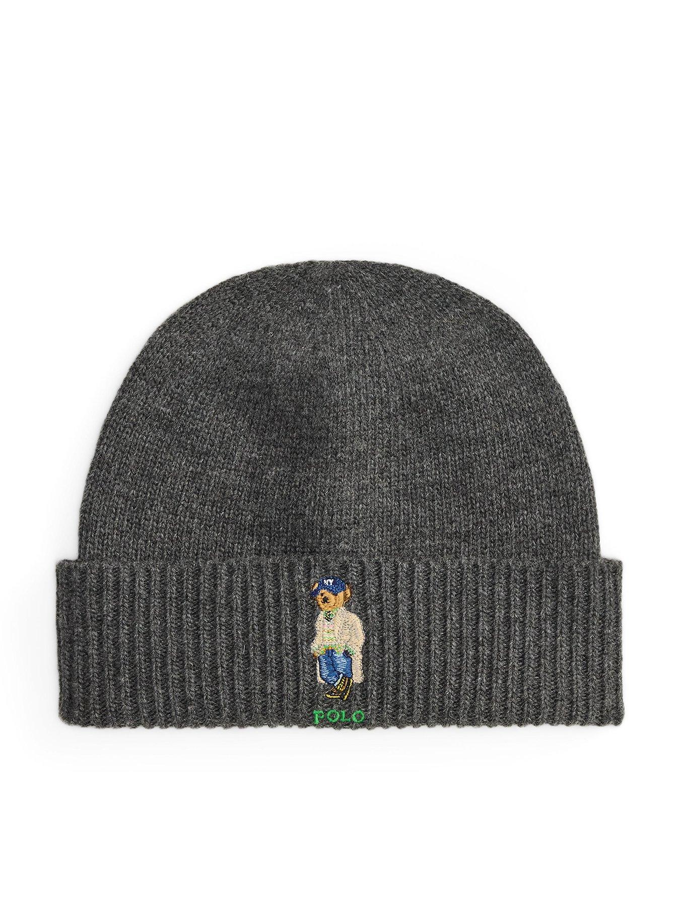 Image 1 of 3 of Polo Ralph Lauren Mens Polo Bear Ribbed Turn-Up Beanie Hat - Grey