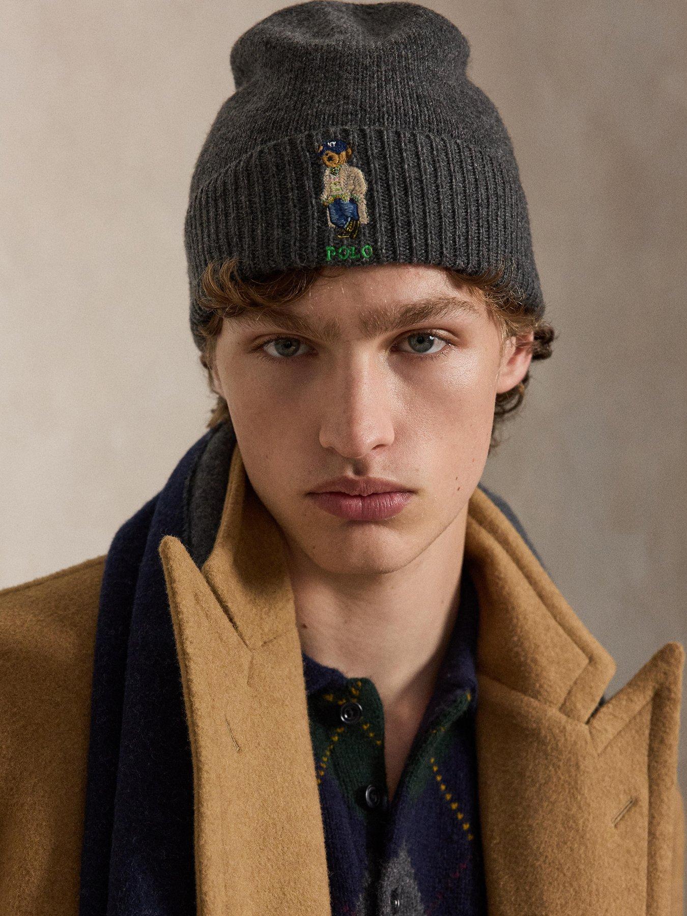 Image 3 of 3 of Polo Ralph Lauren Mens Polo Bear Ribbed Turn-Up Beanie Hat - Grey