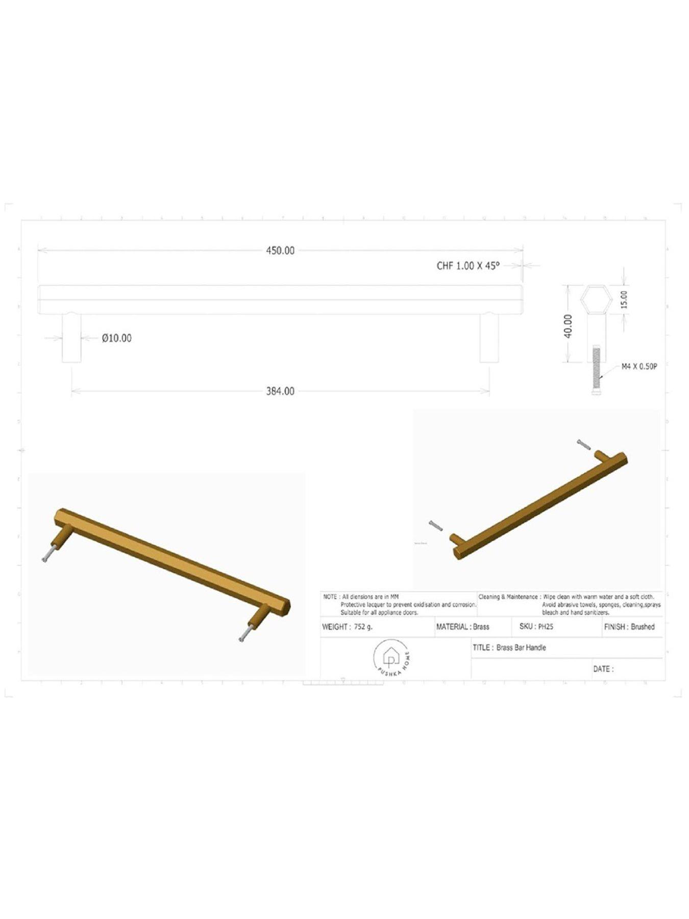 Image 5 of 6 of Brass Bar Handle - Black - Hole Centre 384mm - Hexagonal